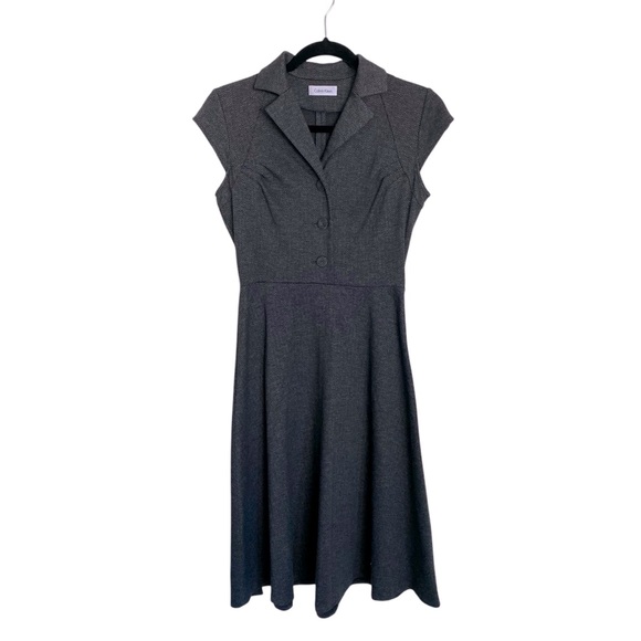 Calvin Klein Charcoal Fit & Flare Dress Small 4/6 Work Office Fall Classic - Picture 1 of 8